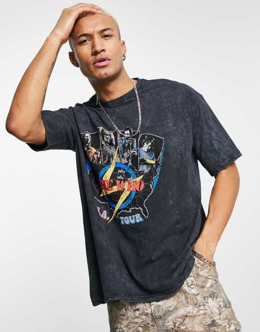 Topman – Oversize-T-Shirt in verwaschenem Schwarz mit „The Who“-Print