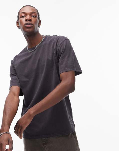 Topman – Oversize-T-Shirt in verwaschenem Schwarz mit Ziernaht - view 1