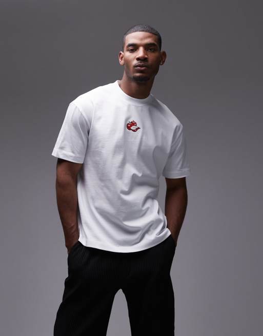 Topman – Oversize-T-Shirt in Weiß mit Apfelstickerei