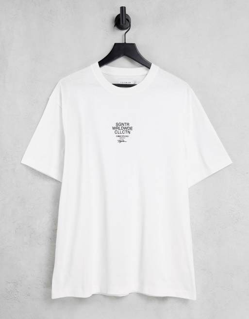 Topman – Oversize-T-Shirt in Weiß mit erhabenem markentypischem Print auf der Brust