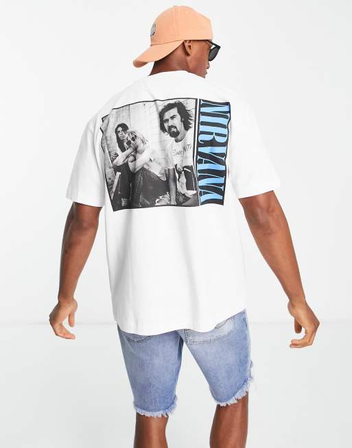 Topman – Oversize-T-Shirt in Weiß mit „Nirvana“-Straßen-Print vorne und hinten