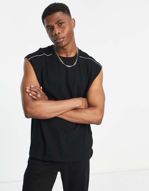 Topman – Oversize-Trägertop in Schwarz mit Paspelierung