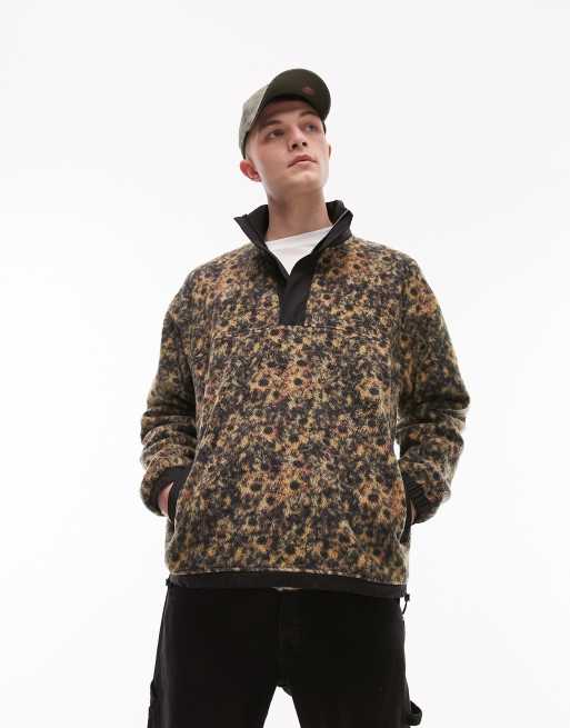 Topman oversized 1/4 zip fleece sweatshirt with all over floral print 