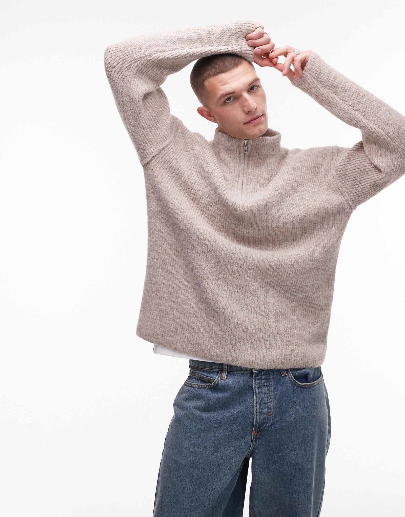 Свитер Topman oversize на молнии 1/4 из овса