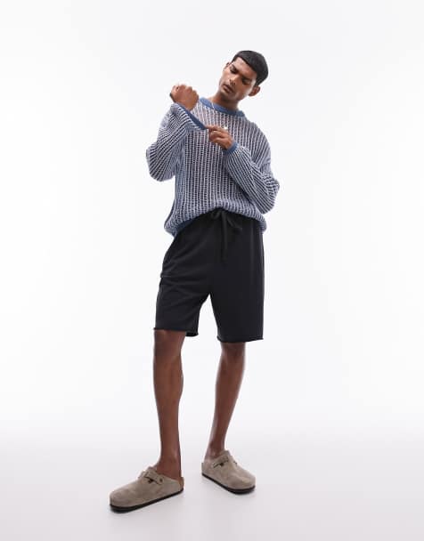 Topman oversized acid wash open knit sweater in blue - view 1