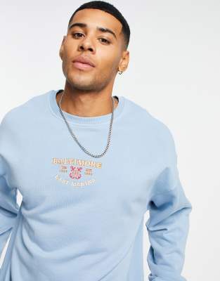 Topman oversized Baltimore embroidered crest sweatshirt in blue