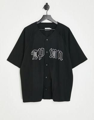 Topman oversized baseball jersey top with logo in black