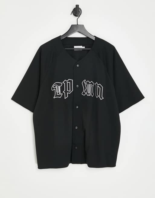 Topman Oversized Baseball Jersey Top With Logo In Black 