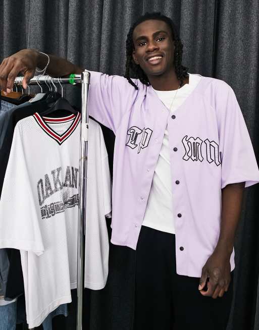 Topman oversized baseball jersey with logo in purple