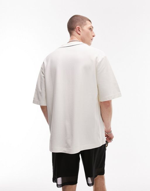 Topman Oversized Baseball Jersey with Logo in White