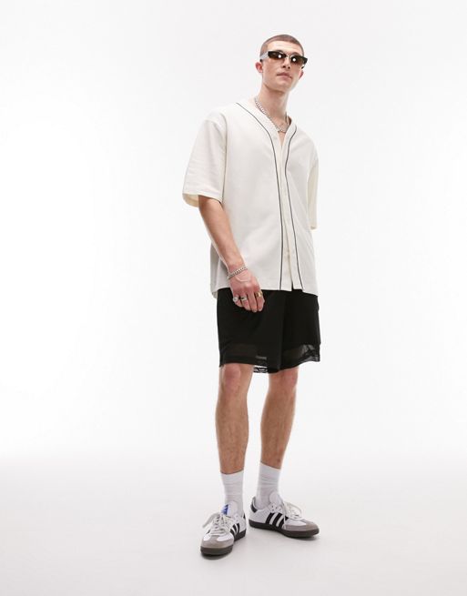 Topman Oversized Baseball Jersey with Logo in White