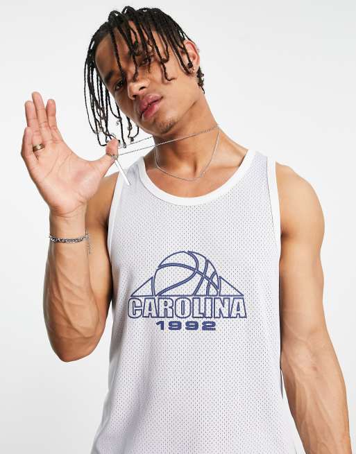 Topman oversized basketball singlet with Carolina print in grey (part of a set) , 2 of 4