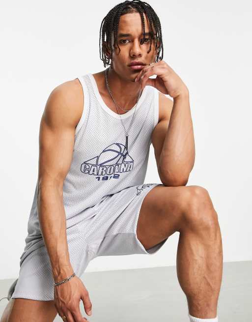 Topman oversized basketball tank top with Carolina print in gray - part of a set 