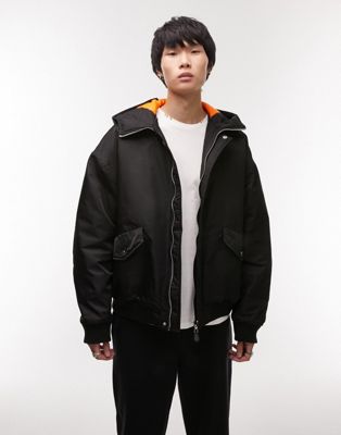 Topman oversized bomber jacket with hood in black - ASOS Price Checker