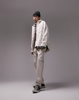 Topman oversized borg shacket in off white - ASOS Price Checker