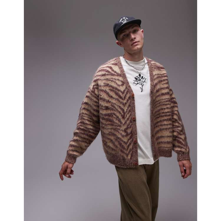 Topman oversized brushed cardigan in animal print | ASOS