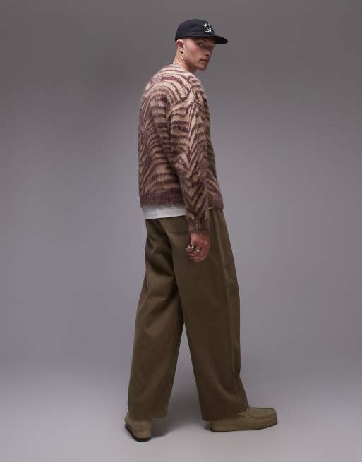 Topman oversized brushed cardigan in animal print, 3 of 4