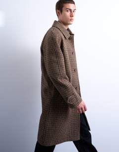 Model wearing Oversized brushed check wool overcoat in brown