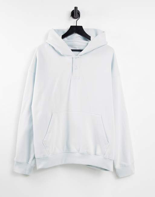 Topman oversized button placket hoodie in blue