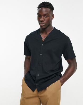 Topman oversized button through shirt in black