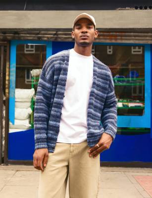 Topman Oversized Cardigan In Abstract Pattern In Blue