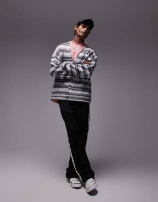 Topman Oversized Cardigan In Abstract Pattern In Gray
