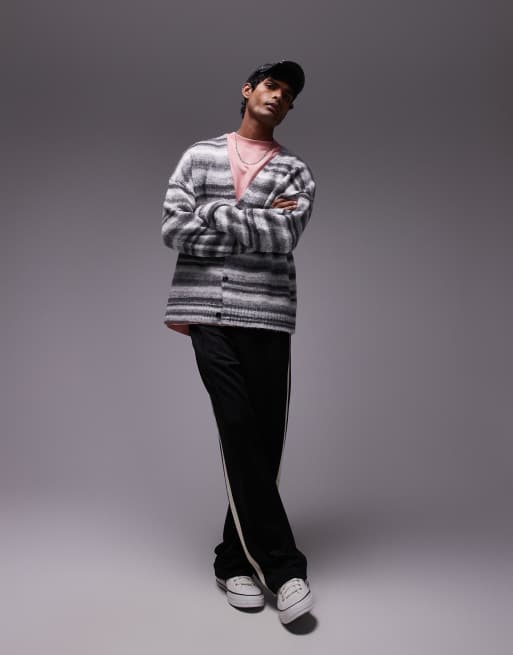 Topman oversized cardigan in abstract pattern in gray