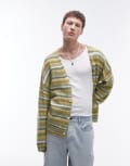 [Topman] Topman oversized cardigan in green & yellow stripe XL Green