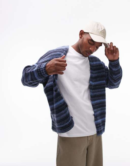 Topman - Oversized cardigan med abstrakt mønster i blå, 3 af 5