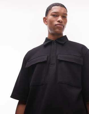 Topman oversized cargo pocket polo in black | ASOS