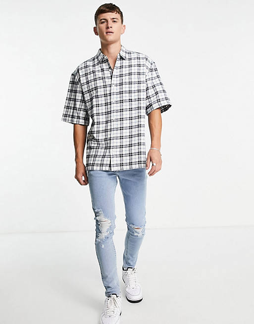  Topman oversized check shirt in off white 