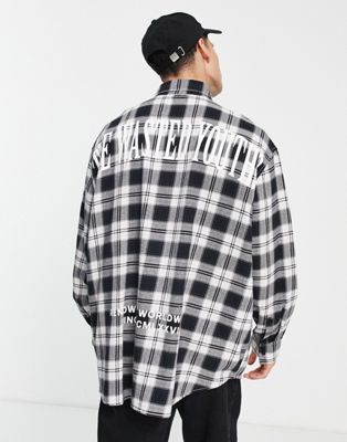Topman oversized check shirt with back print in mono  - ASOS Price Checker