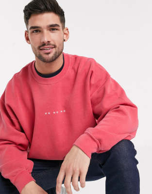 Topman oversized Christmas sweat with ho ho ho slogan in washed red-Green