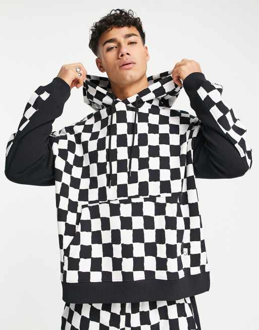 Checkerboard print shop hooded sweatshirt