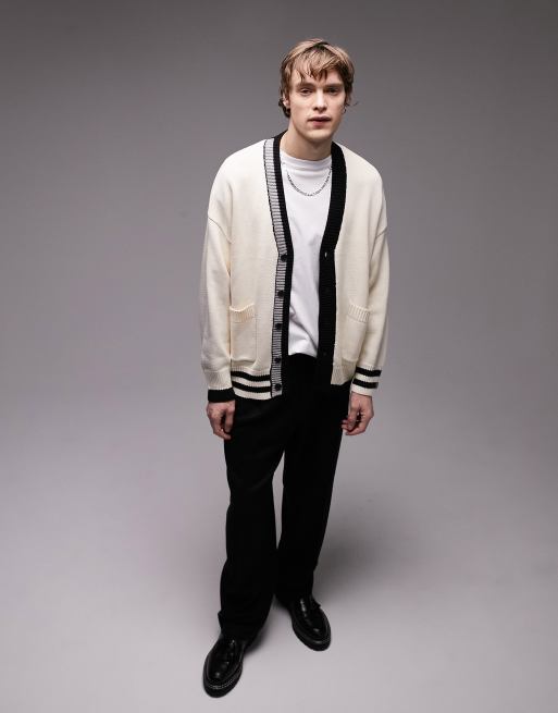 Topman oversized collegiate cardigan in ecru