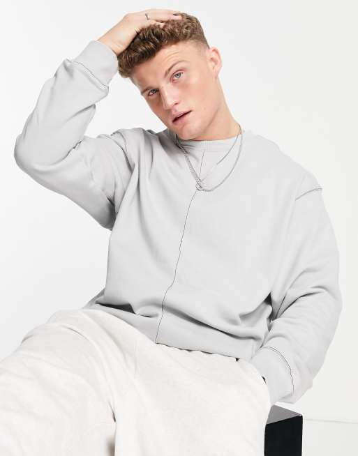 Topman oversized contrast stitch sweat in gray