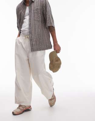 Topman Oversized Cropped Pants In Ecru-neutral