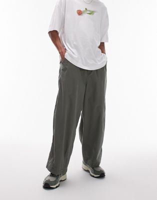 Topman oversized cropped trousers in khaki