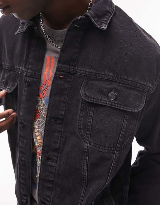 Topman oversized denim jacket in black