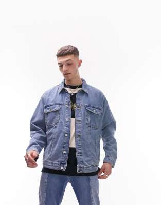 Shop Topman Oversized Denim Jacket In Blue