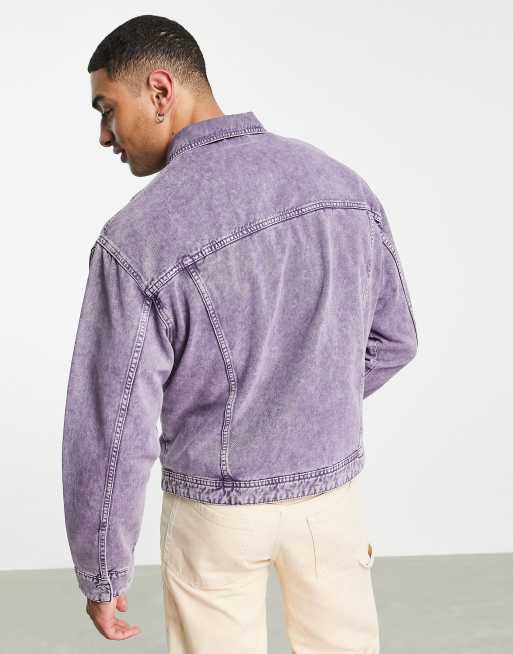 Violet Mens Large Denim JACKET Purple Plum Dyed Upcycled 