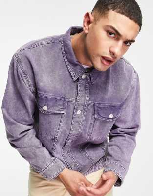 Topman oversized denim jacket with acid wash in purple | ASOS