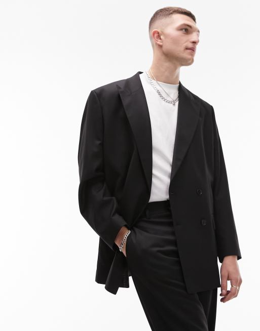 Topman oversized double breasted blazer in black