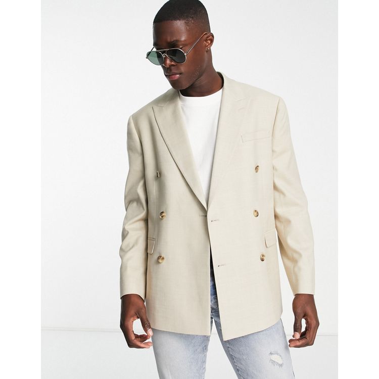 Topman oversized double breasted suit jacket in stone | ASOS
