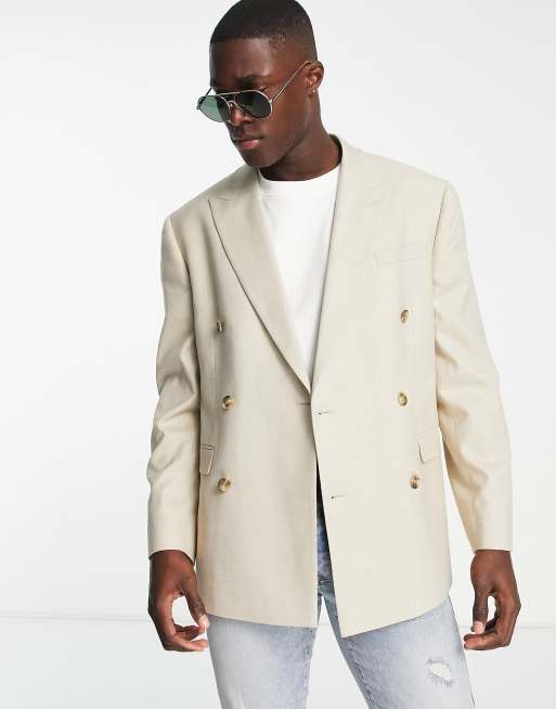 Topman oversized double breasted suit jacket in stone   ASOS