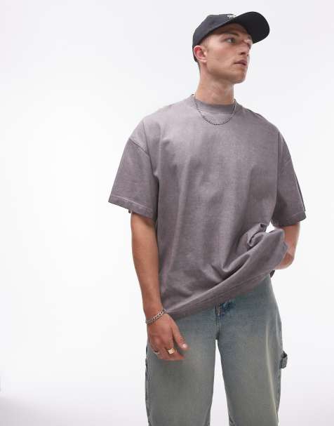 Topman oversized drop shoulder acid wash t-shirt in grey - view 1