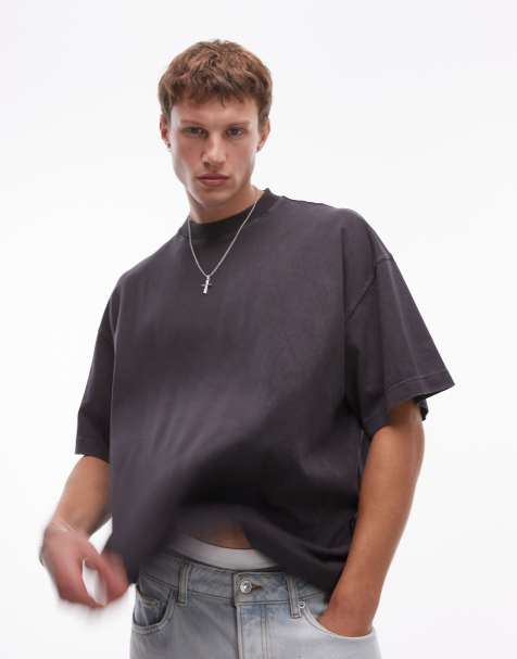 Topman oversized drop shoulder t-shirt in washed black - view 1