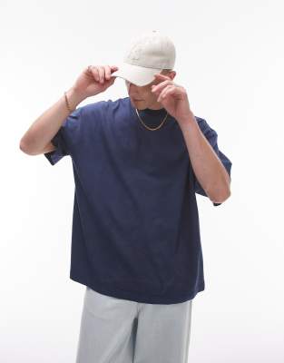 oversized drop shoulder t-shirt in washed navy-pink