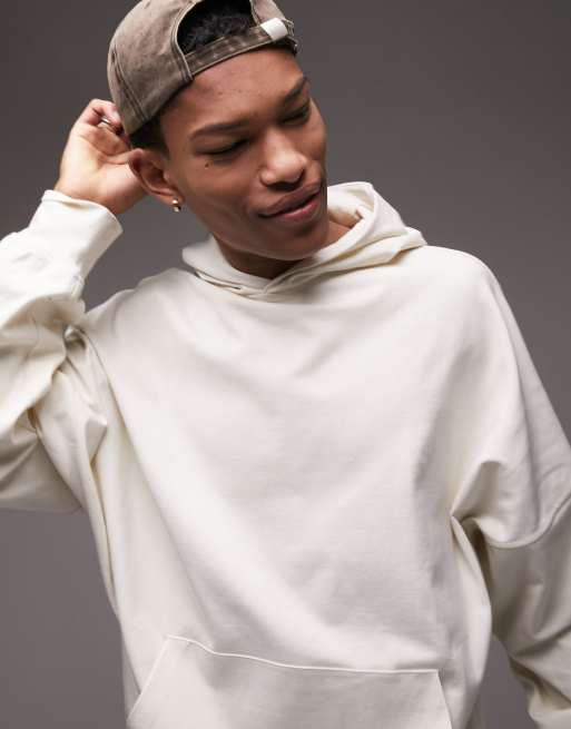 Topman oversized dropped shoulder hoodie in ecru  