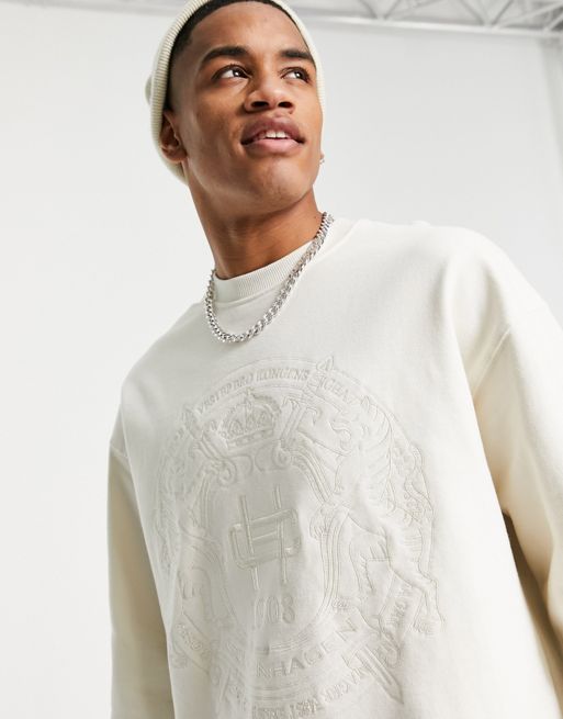 Topman monogram embroidered sweatshirt in white